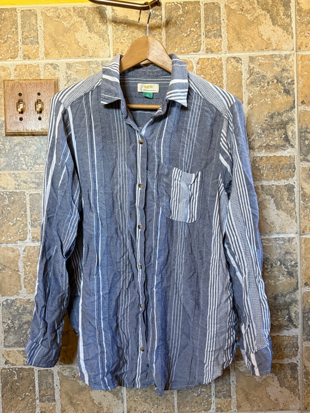 Anthropologie MAEVE Button Down Shirt Size 1X Chatham Relaxed Mixed Stripe